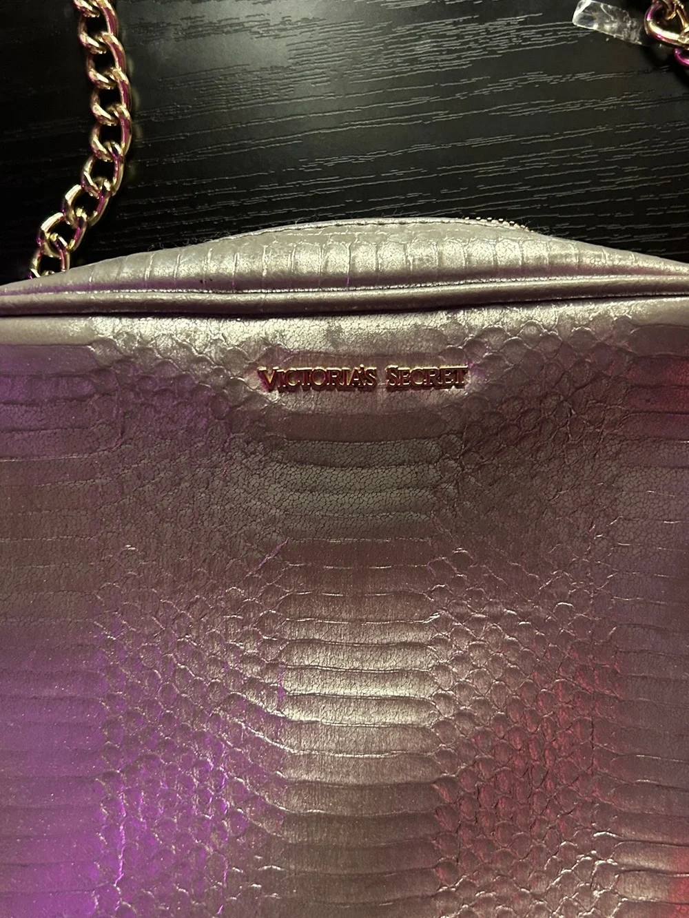 Victoria's Secret Iridescent Pink Croc-Embossed Crossbody Bag